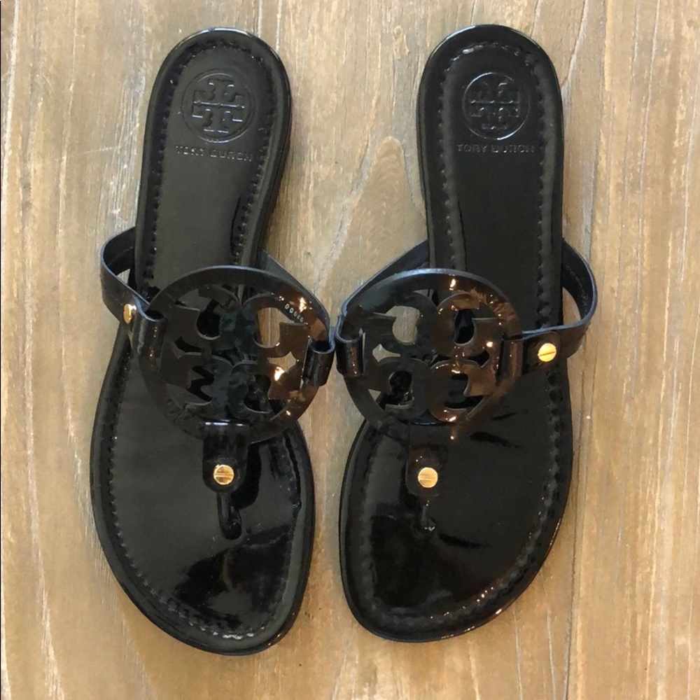 Tory Burch Miller Sandal, Black Patent Leather